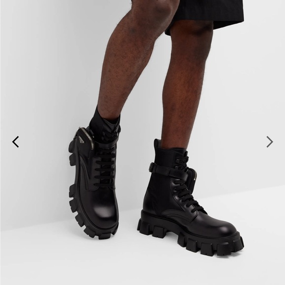 NWB: Men’s Prada smooth leather and recycled nylon combat boots. Sz 40 - Picture 9 of 14